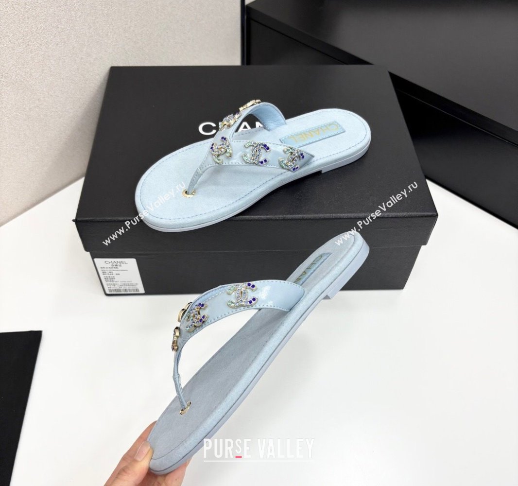 Chanel Lambskin Flat Slide Thong Sandals with CC Charm Light Blue 2025 CH041621 (MD-250416155)