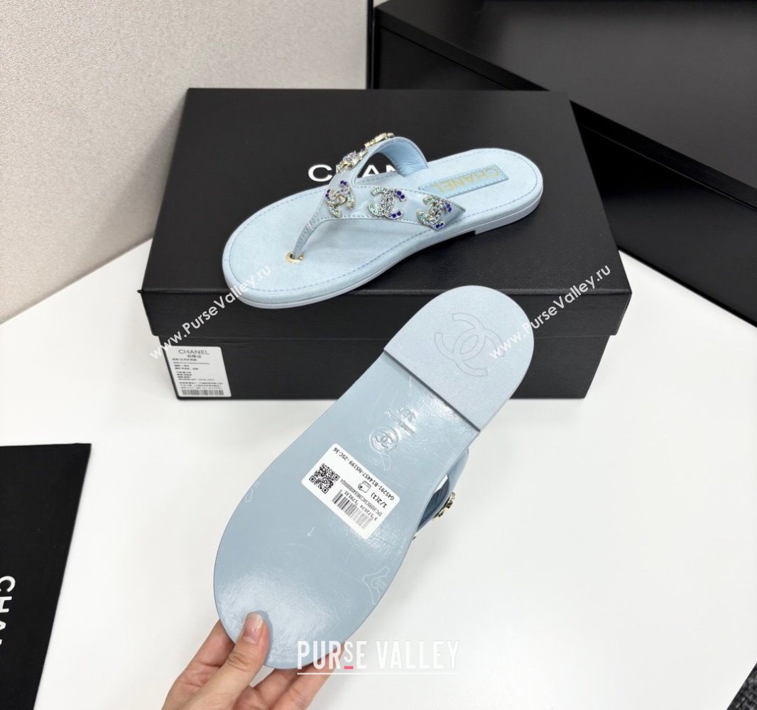 Chanel Lambskin Flat Slide Thong Sandals with CC Charm Light Blue 2025 CH041621 (MD-250416155)