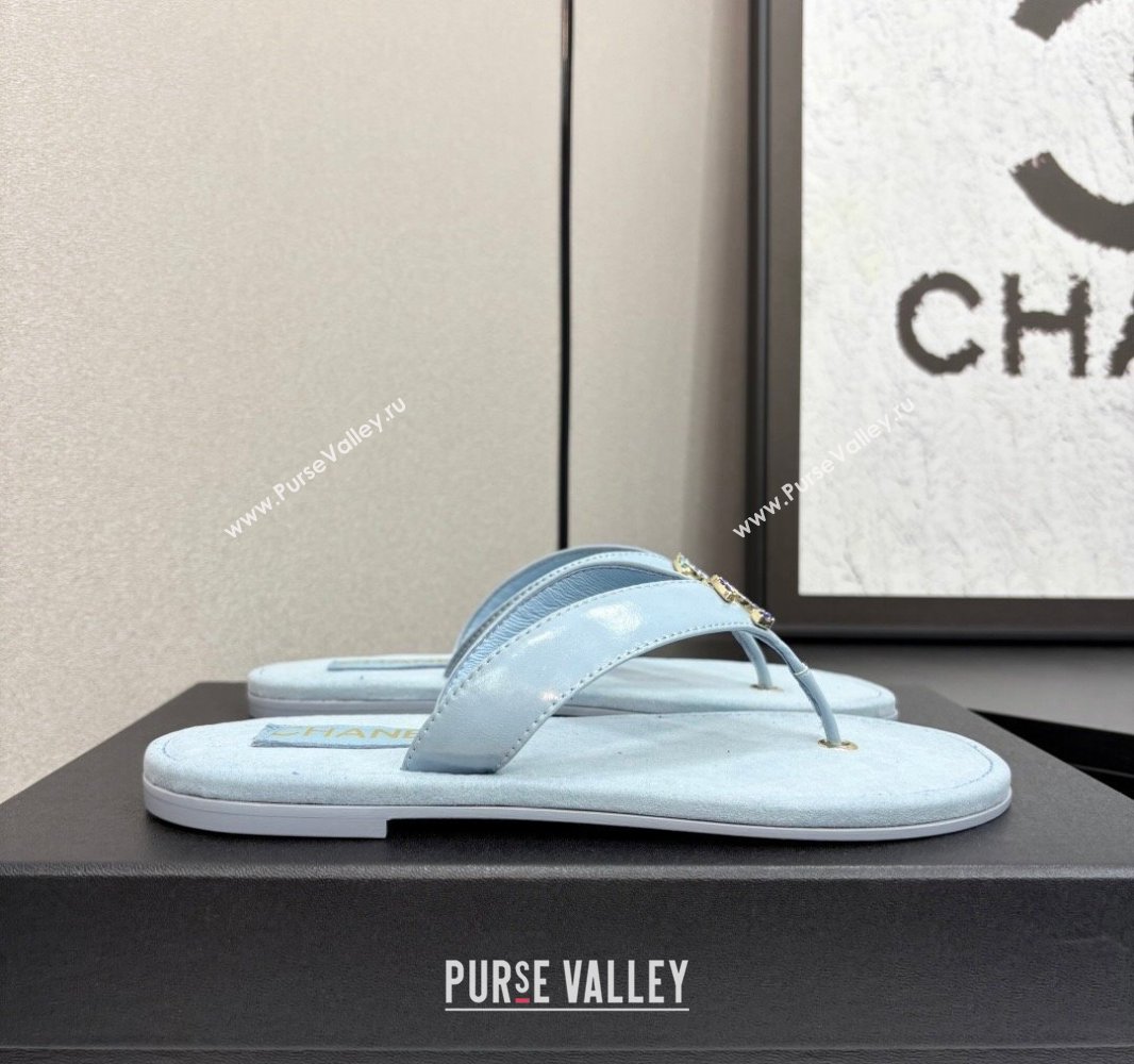 Chanel Lambskin Flat Slide Thong Sandals with Strass CC Light Blue 2025 CH041621 (MD-250416162)