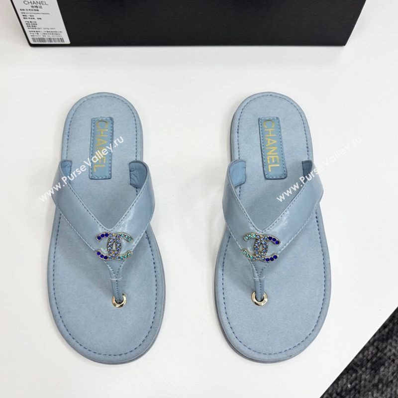Chanel Lambskin Flat Slide Thong Sandals with Strass CC Light Blue 2025 CH041621 (MD-250416162)