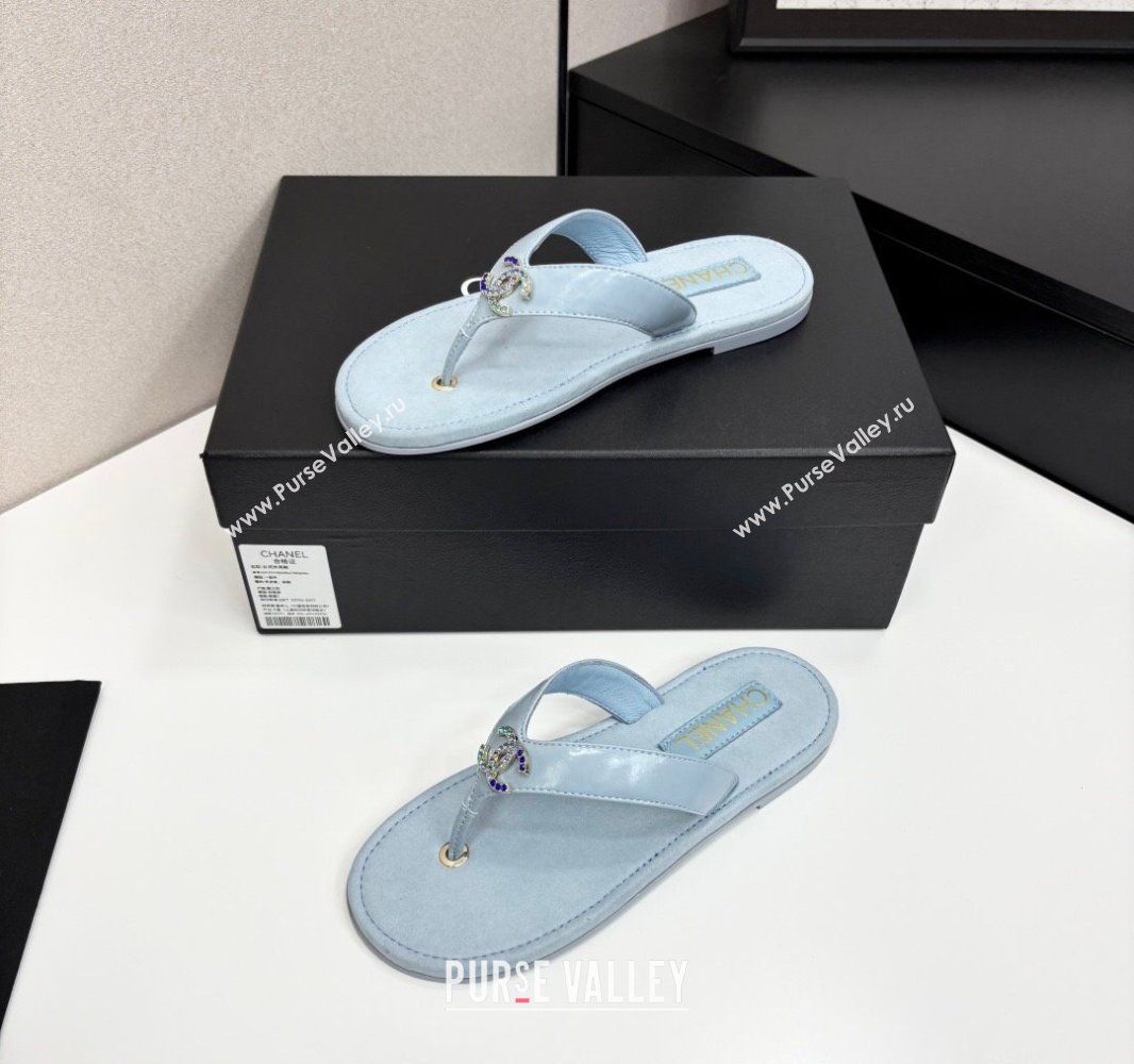 Chanel Lambskin Flat Slide Thong Sandals with Strass CC Light Blue 2025 CH041621 (MD-250416162)