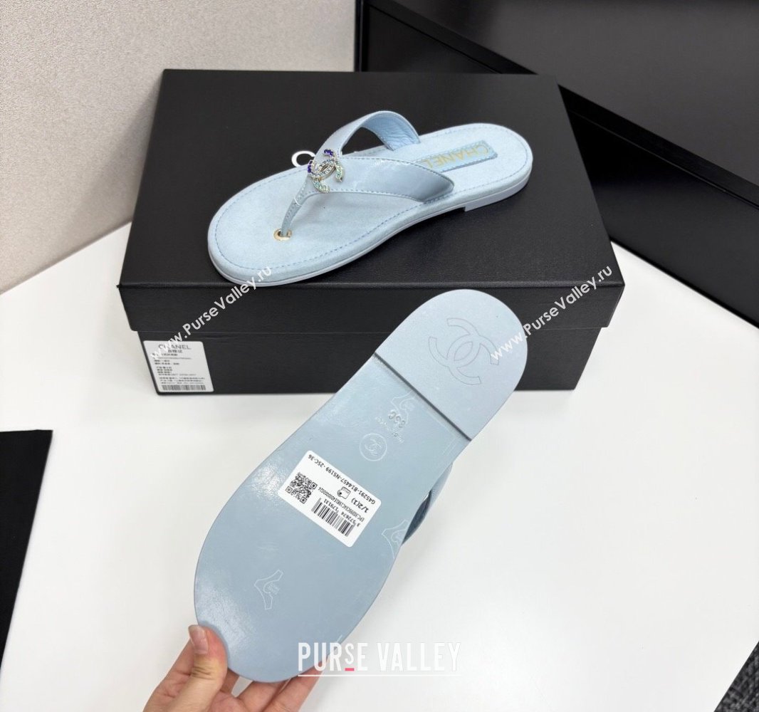 Chanel Lambskin Flat Slide Thong Sandals with Strass CC Light Blue 2025 CH041621 (MD-250416162)
