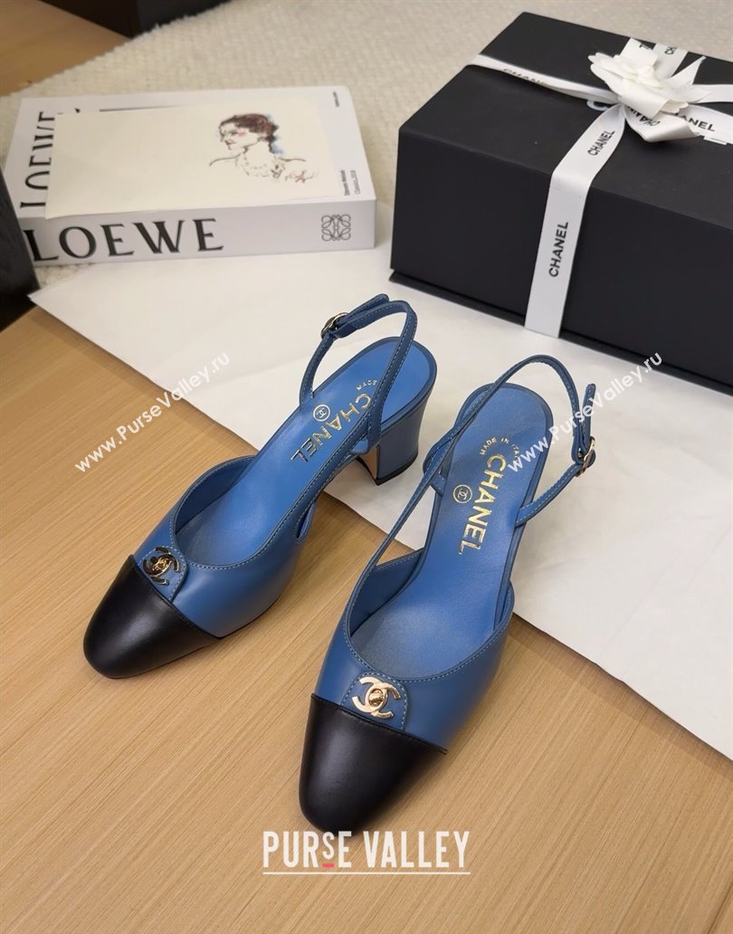 Chanel Lambskin Slingback Pumps 6.5cm with CC Stud Tag Blue 2025 G46441 (MD-250415007)