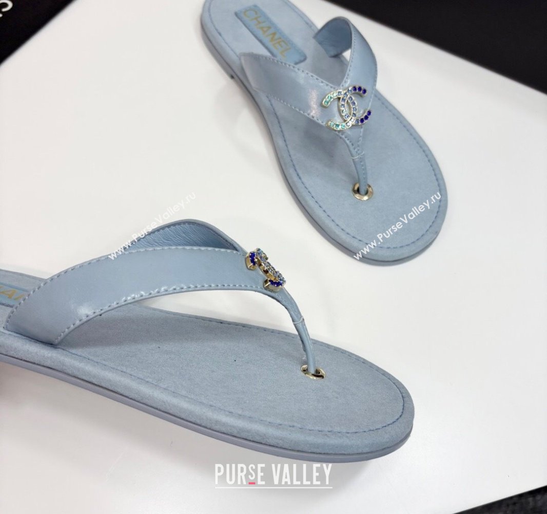 Chanel Lambskin Flat Slide Thong Sandals with Strass CC Light Blue 2025 CH041621 (MD-250416162)