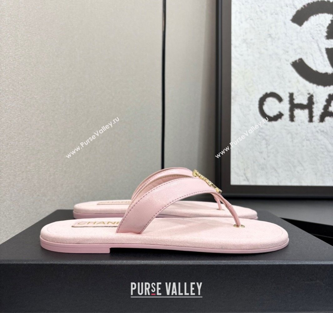 Chanel Lambskin Flat Slide Thong Sandals with Strass CC Light Pink 2025 CH041621 (MD-250416163)