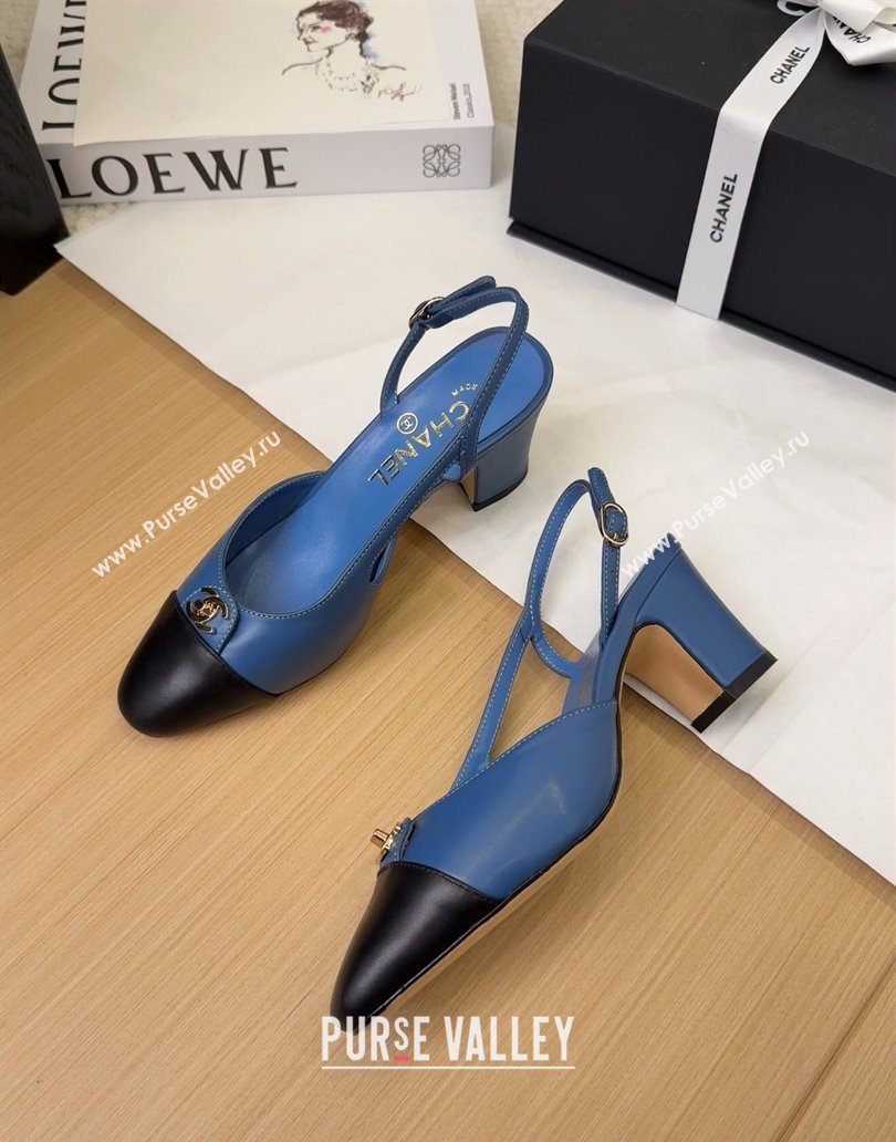 Chanel Lambskin Slingback Pumps 6.5cm with CC Stud Tag Blue 2025 G46441 (MD-250415007)