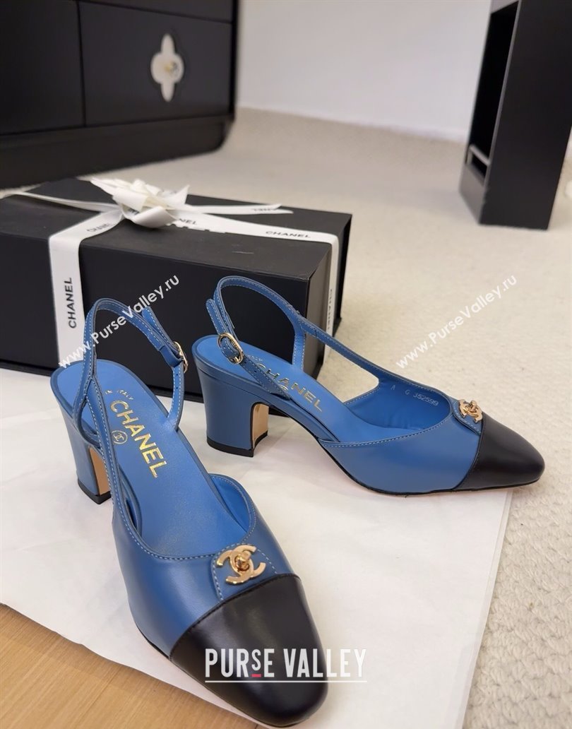 Chanel Lambskin Slingback Pumps 6.5cm with CC Stud Tag Blue 2025 G46441 (MD-250415007)