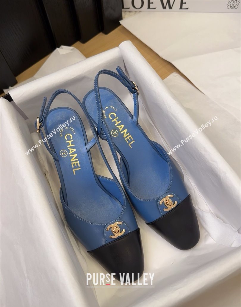 Chanel Lambskin Slingback Pumps 6.5cm with CC Stud Tag Blue 2025 G46441 (MD-250415007)