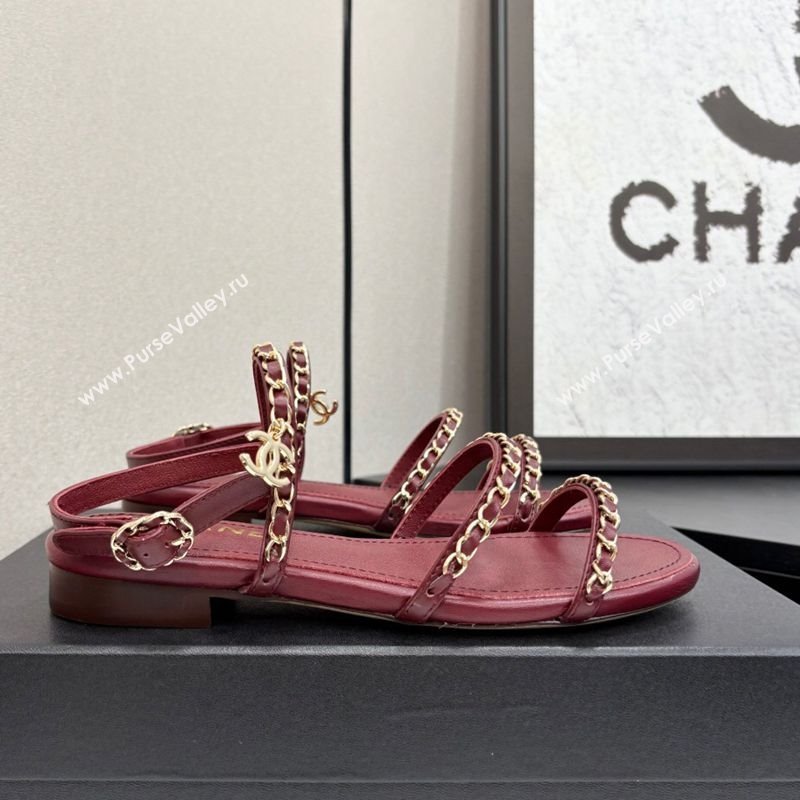 Chanel Lambskin Flat Sandals with Chain Strap Burgundy 2025 G45667 (MD-250416149)