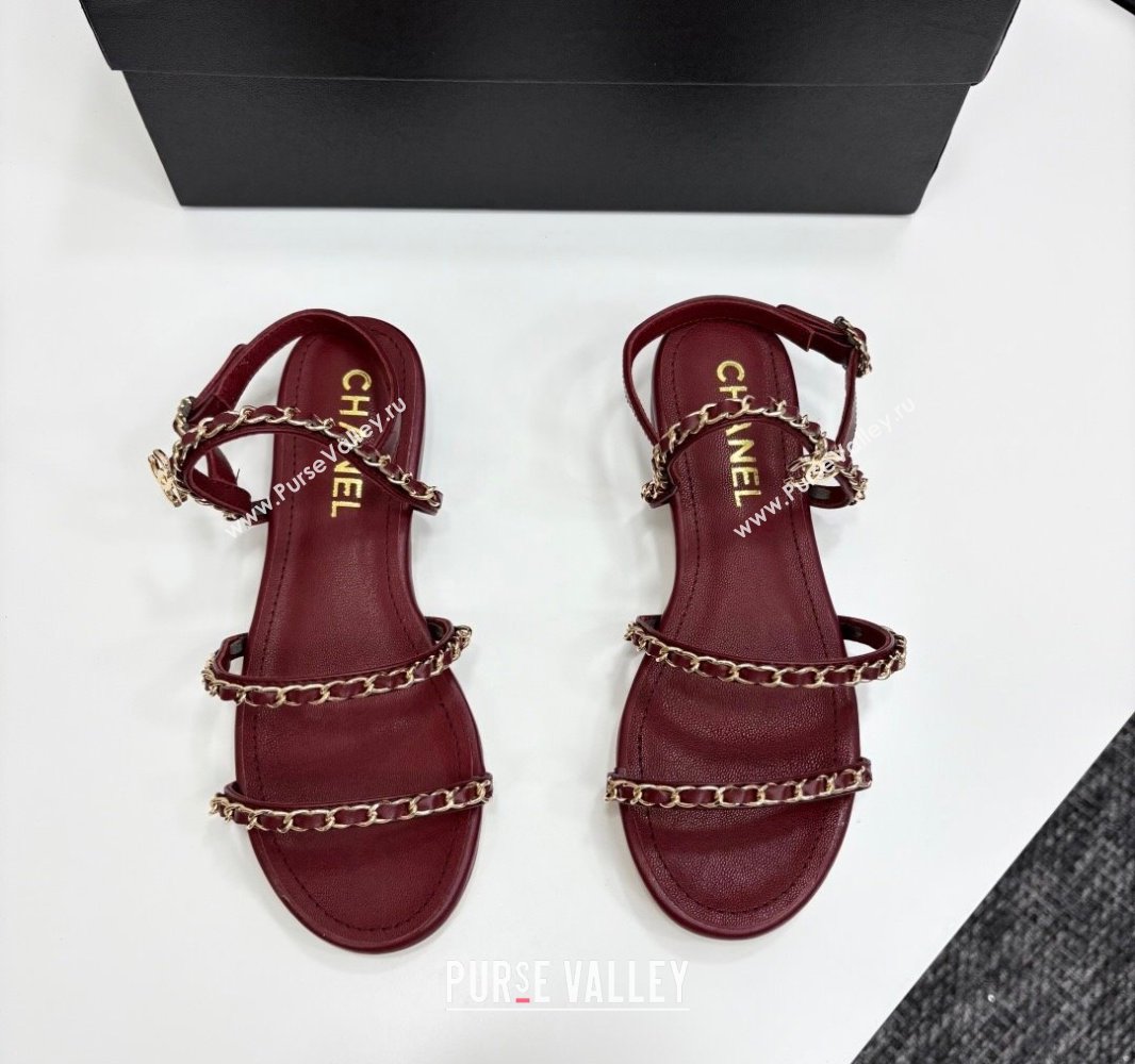 Chanel Lambskin Flat Sandals with Chain Strap Burgundy 2025 G45667 (MD-250416149)