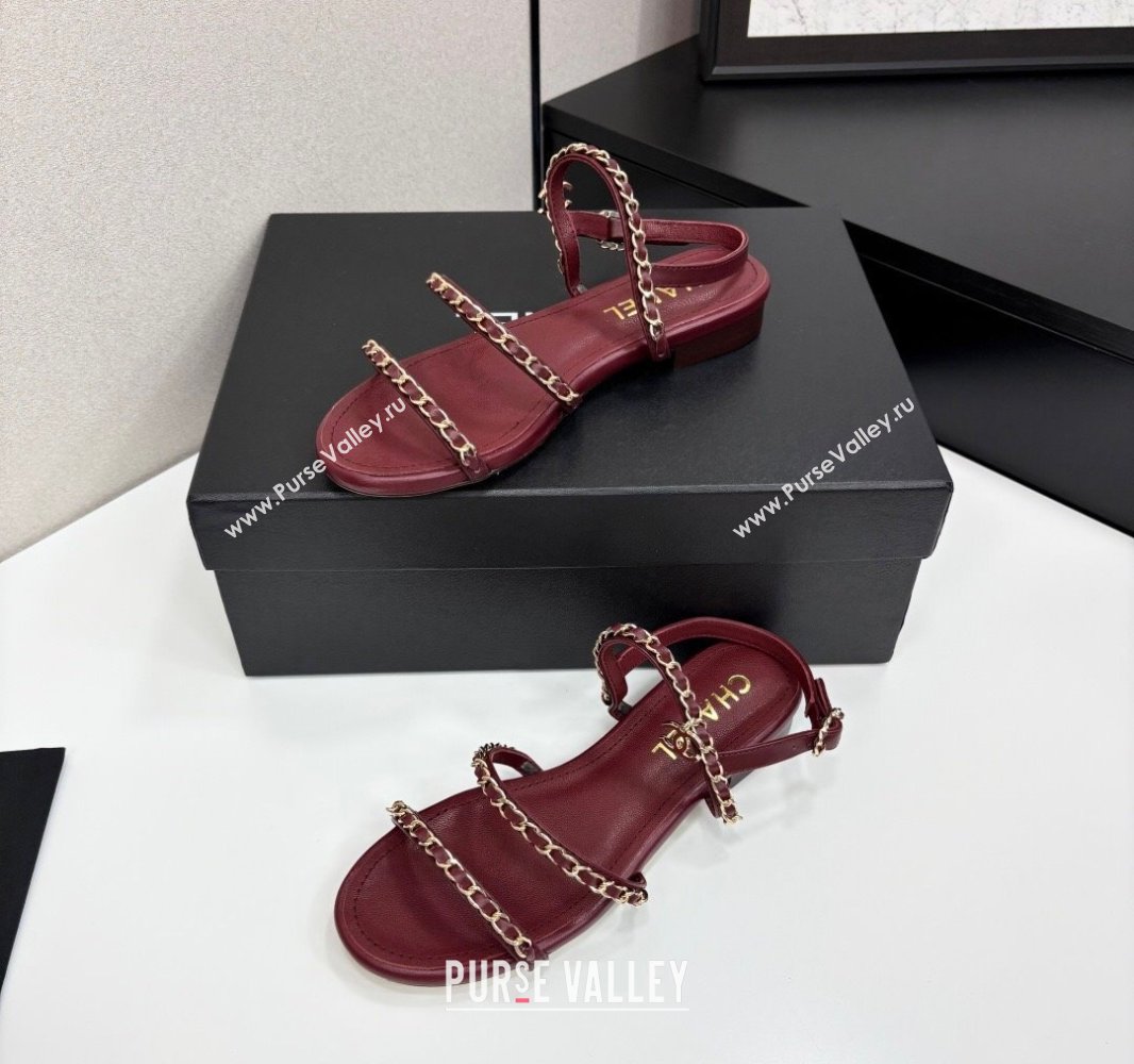 Chanel Lambskin Flat Sandals with Chain Strap Burgundy 2025 G45667 (MD-250416149)