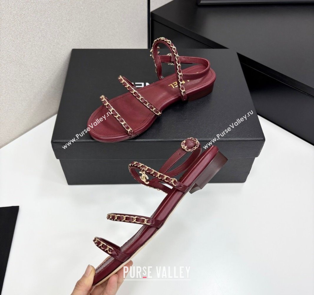 Chanel Lambskin Flat Sandals with Chain Strap Burgundy 2025 G45667 (MD-250416149)