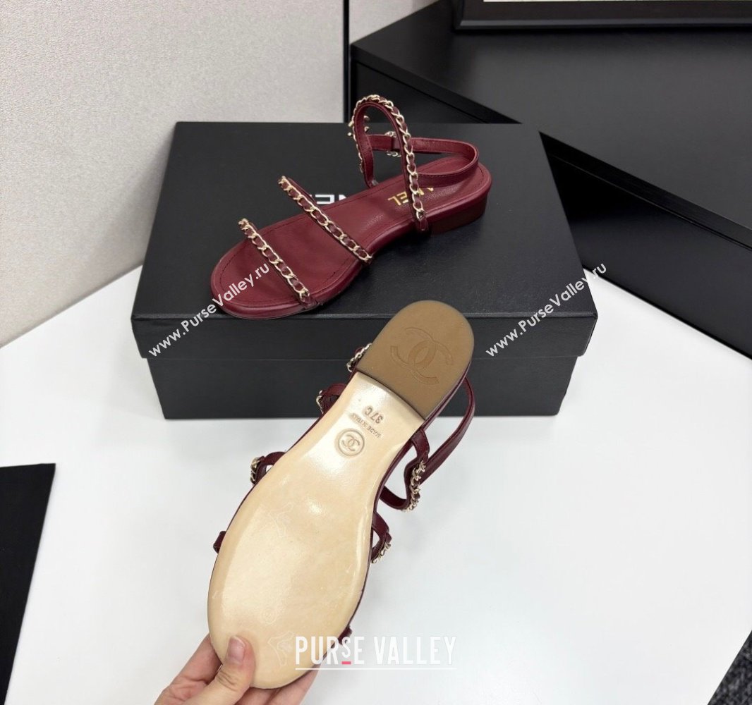 Chanel Lambskin Flat Sandals with Chain Strap Burgundy 2025 G45667 (MD-250416149)