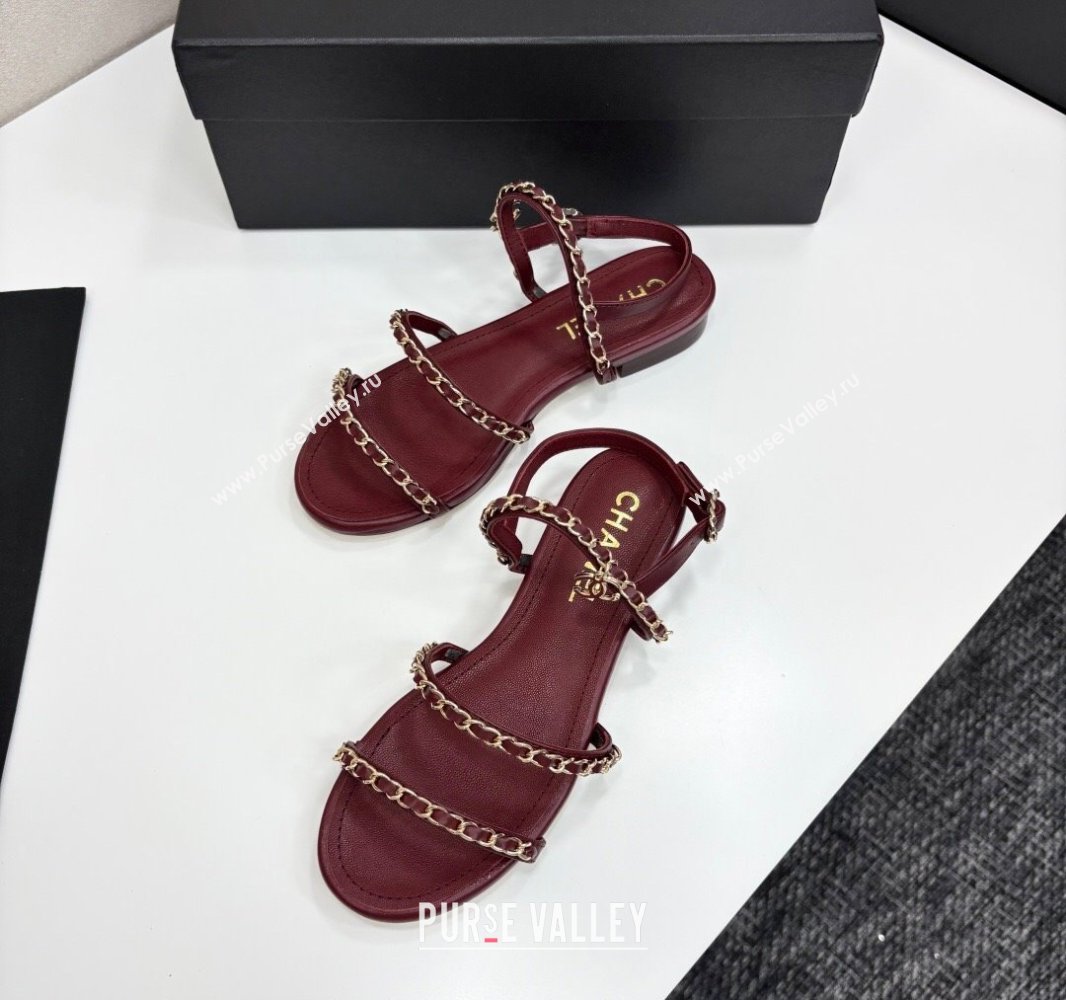 Chanel Lambskin Flat Sandals with Chain Strap Burgundy 2025 G45667 (MD-250416149)