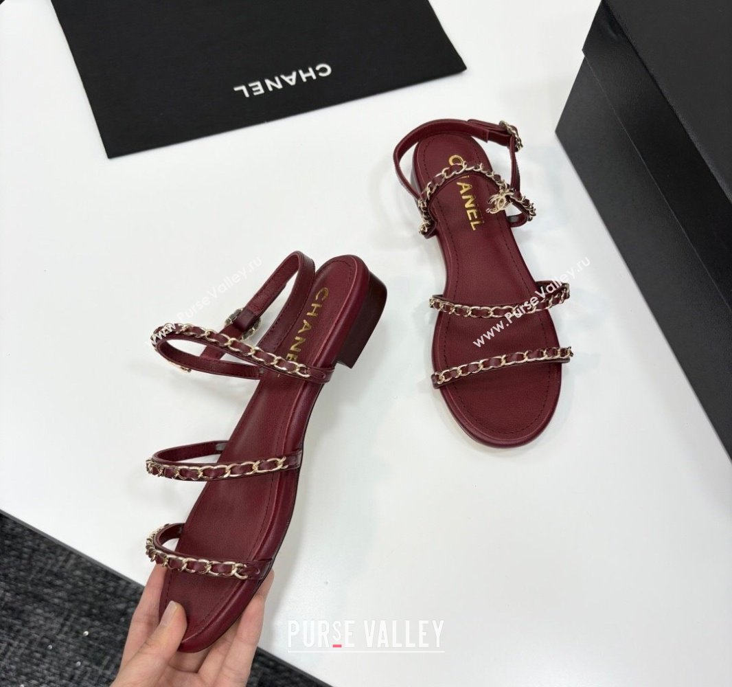 Chanel Lambskin Flat Sandals with Chain Strap Burgundy 2025 G45667 (MD-250416149)