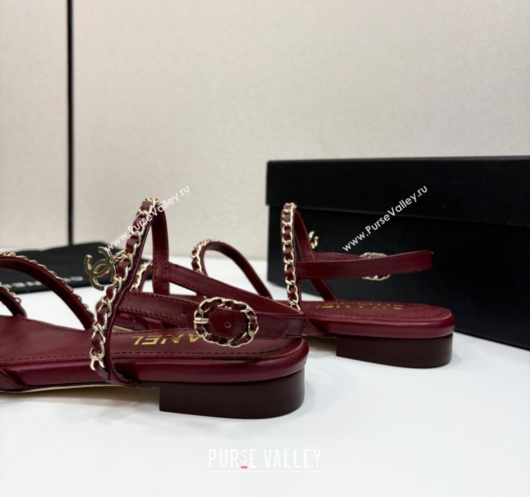 Chanel Lambskin Flat Sandals with Chain Strap Burgundy 2025 G45667 (MD-250416149)