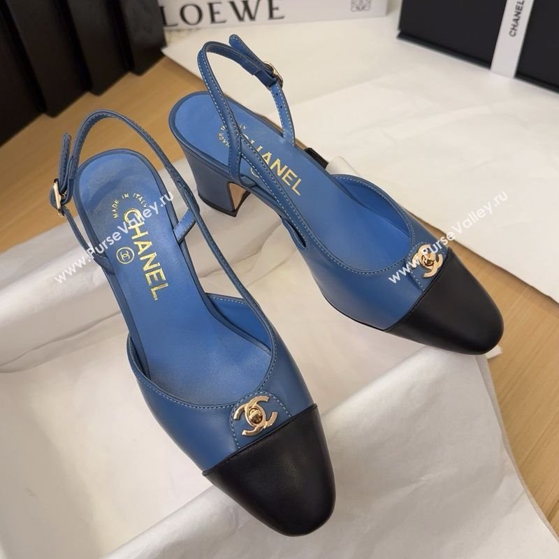 Chanel Lambskin Slingback Pumps 6.5cm with CC Stud Tag Blue 2025 G46441 (MD-250415007)