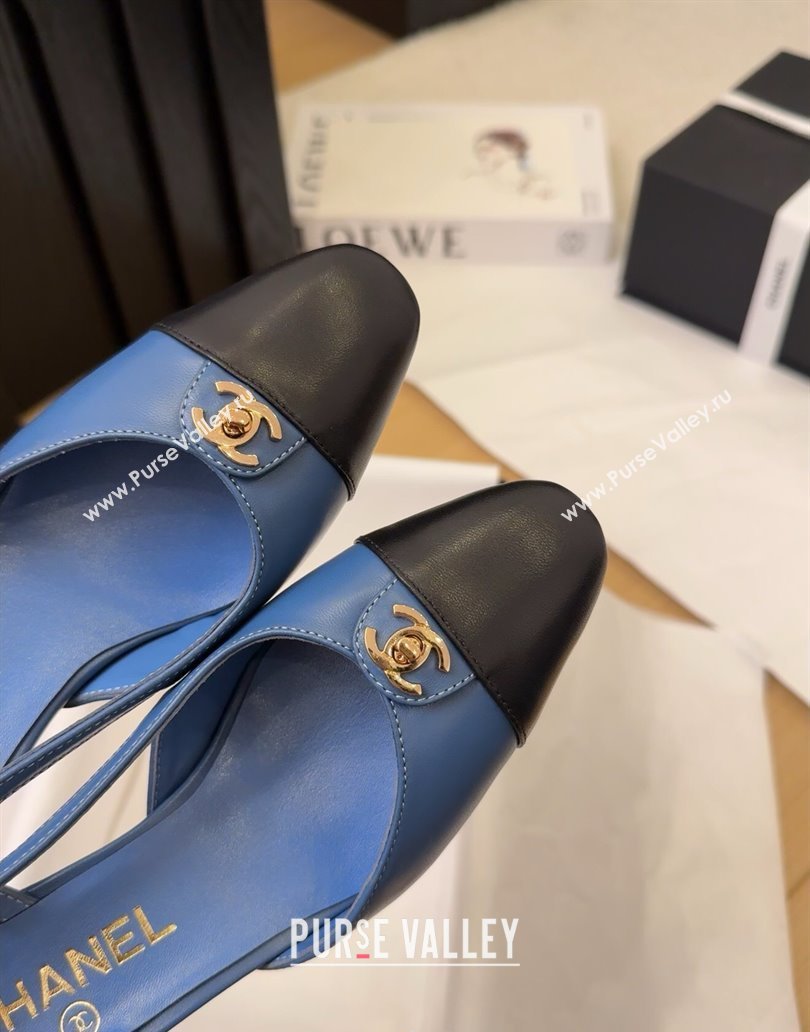Chanel Lambskin Slingback Pumps 6.5cm with CC Stud Tag Blue 2025 G46441 (MD-250415007)