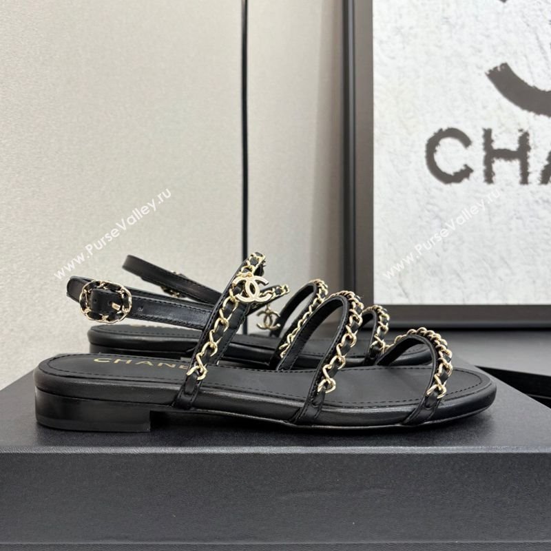 Chanel Lambskin Flat Sandals with Chain Strap Black 2025 G45667 (MD-250416152)