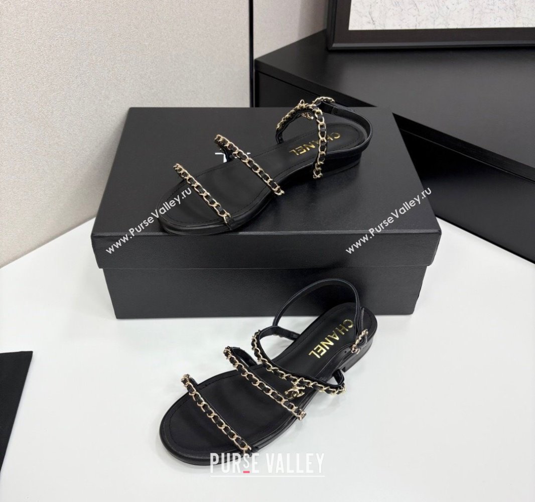 Chanel Lambskin Flat Sandals with Chain Strap Black 2025 G45667 (MD-250416152)