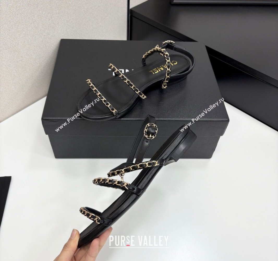 Chanel Lambskin Flat Sandals with Chain Strap Black 2025 G45667 (MD-250416152)