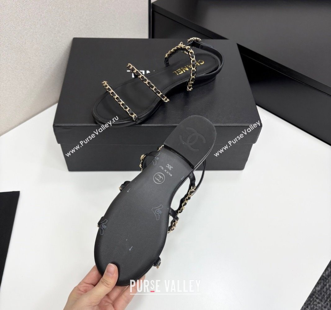 Chanel Lambskin Flat Sandals with Chain Strap Black 2025 G45667 (MD-250416152)