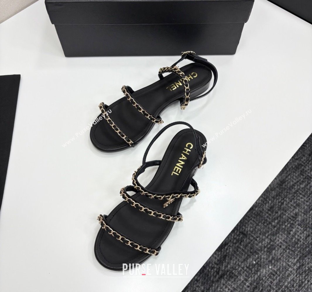 Chanel Lambskin Flat Sandals with Chain Strap Black 2025 G45667 (MD-250416152)