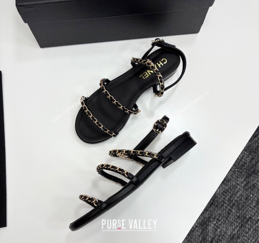 Chanel Lambskin Flat Sandals with Chain Strap Black 2025 G45667 (MD-250416152)