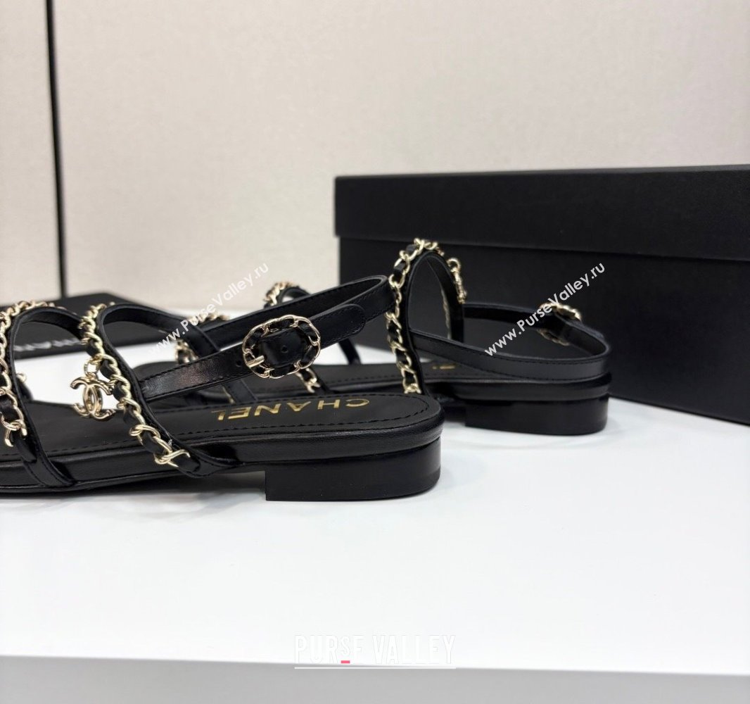 Chanel Lambskin Flat Sandals with Chain Strap Black 2025 G45667 (MD-250416152)