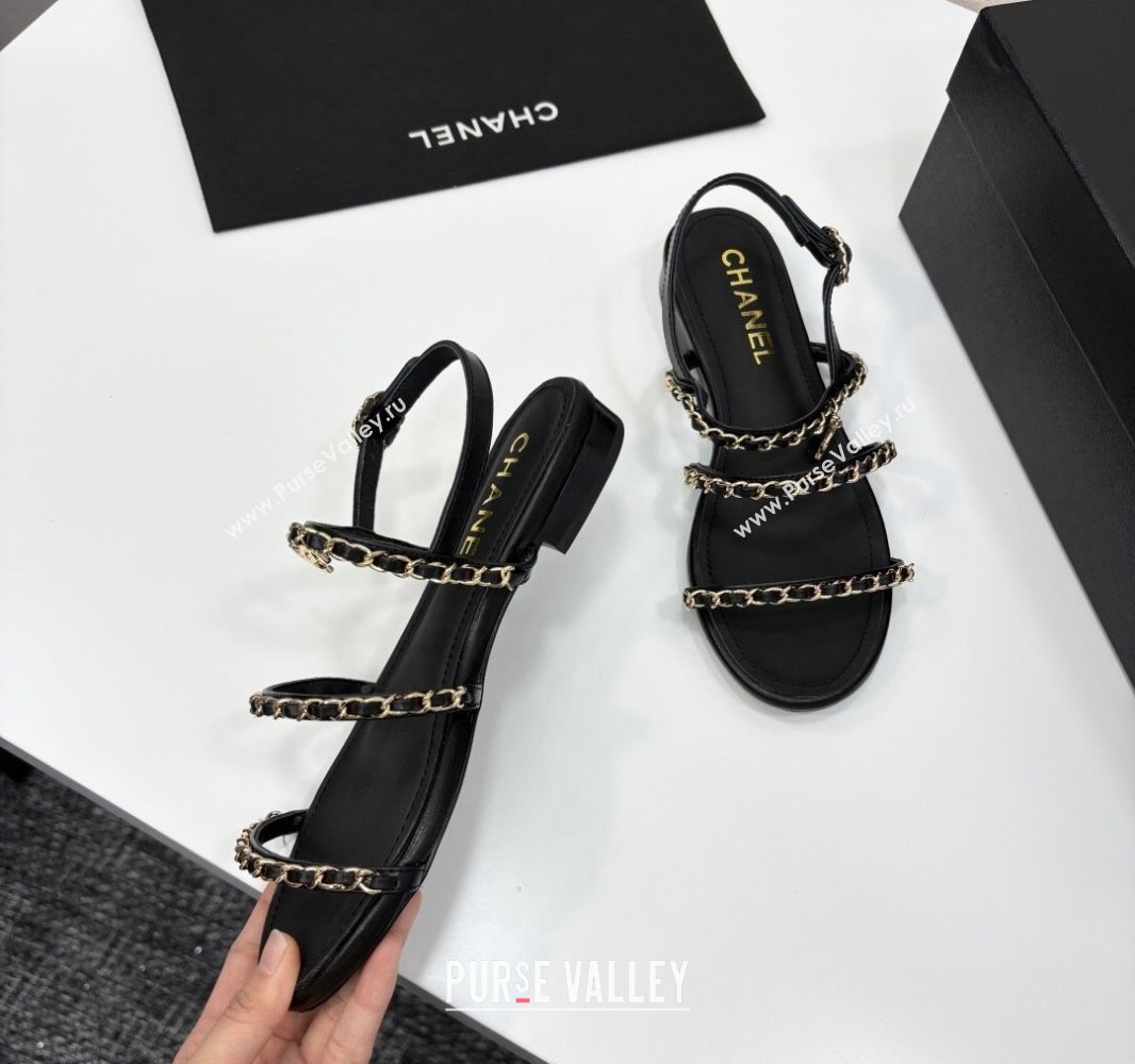 Chanel Lambskin Flat Sandals with Chain Strap Black 2025 G45667 (MD-250416152)