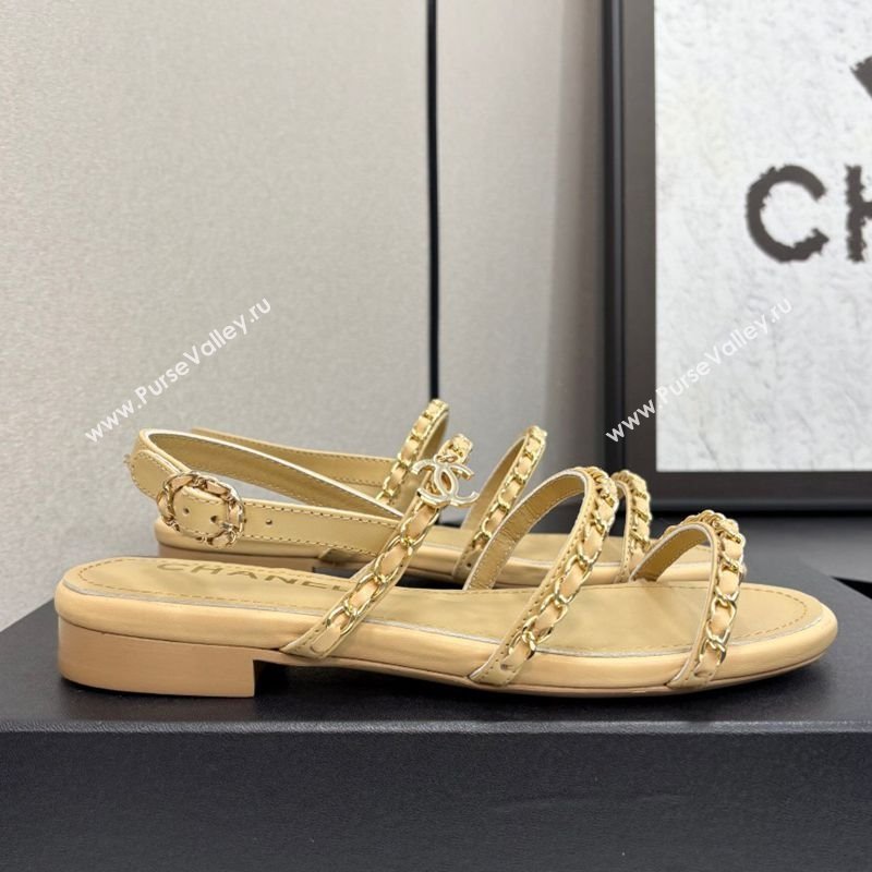 Chanel Lambskin Flat Sandals with Chain Strap Beige 2025 G45667 (MD-250416153)