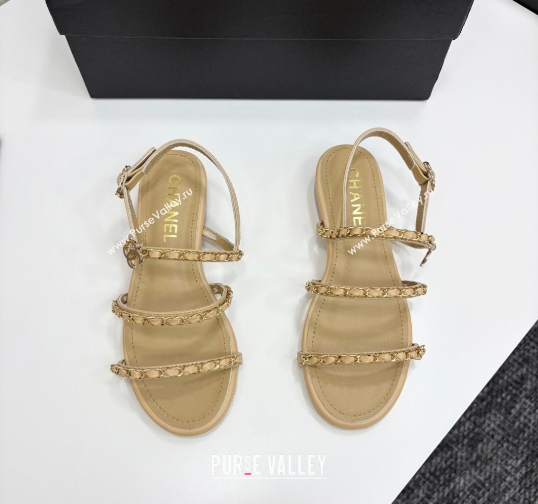 Chanel Lambskin Flat Sandals with Chain Strap Beige 2025 G45667 (MD-250416153)
