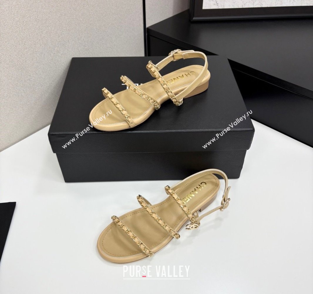 Chanel Lambskin Flat Sandals with Chain Strap Beige 2025 G45667 (MD-250416153)