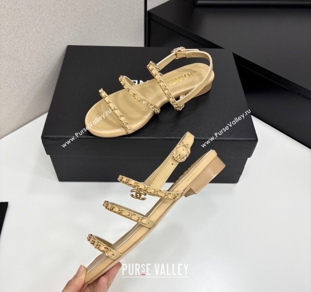 Chanel Lambskin Flat Sandals with Chain Strap Beige 2025 G45667 (MD-250416153)