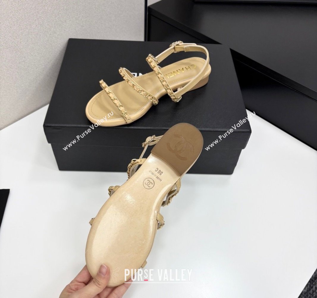 Chanel Lambskin Flat Sandals with Chain Strap Beige 2025 G45667 (MD-250416153)