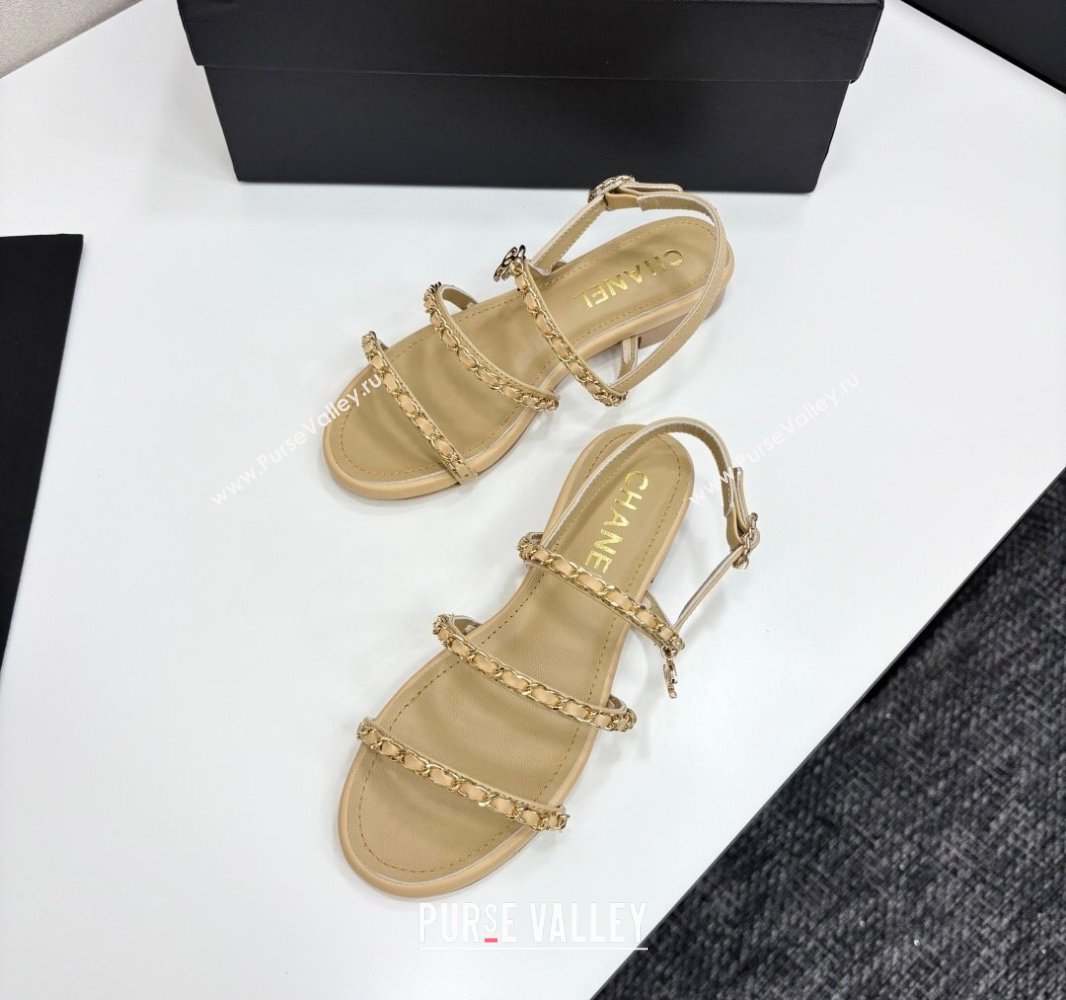Chanel Lambskin Flat Sandals with Chain Strap Beige 2025 G45667 (MD-250416153)