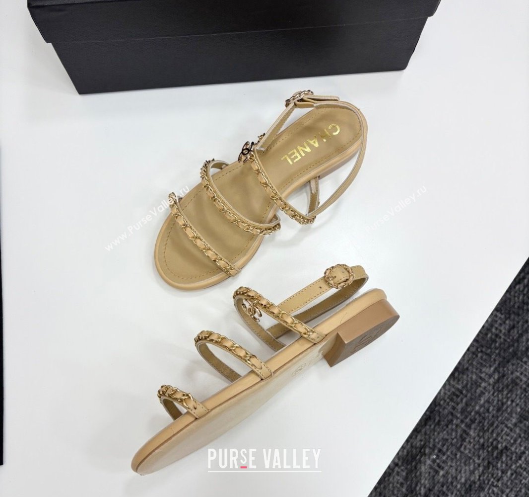 Chanel Lambskin Flat Sandals with Chain Strap Beige 2025 G45667 (MD-250416153)