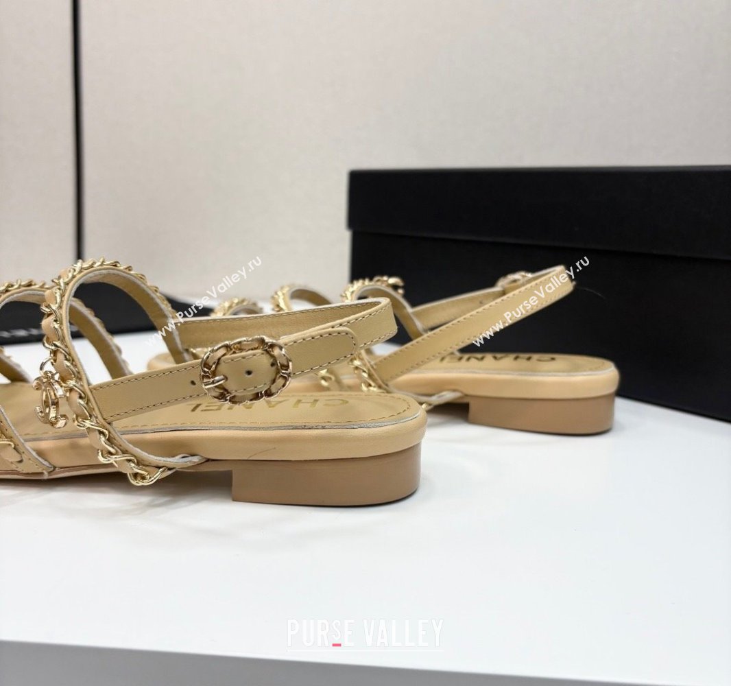 Chanel Lambskin Flat Sandals with Chain Strap Beige 2025 G45667 (MD-250416153)