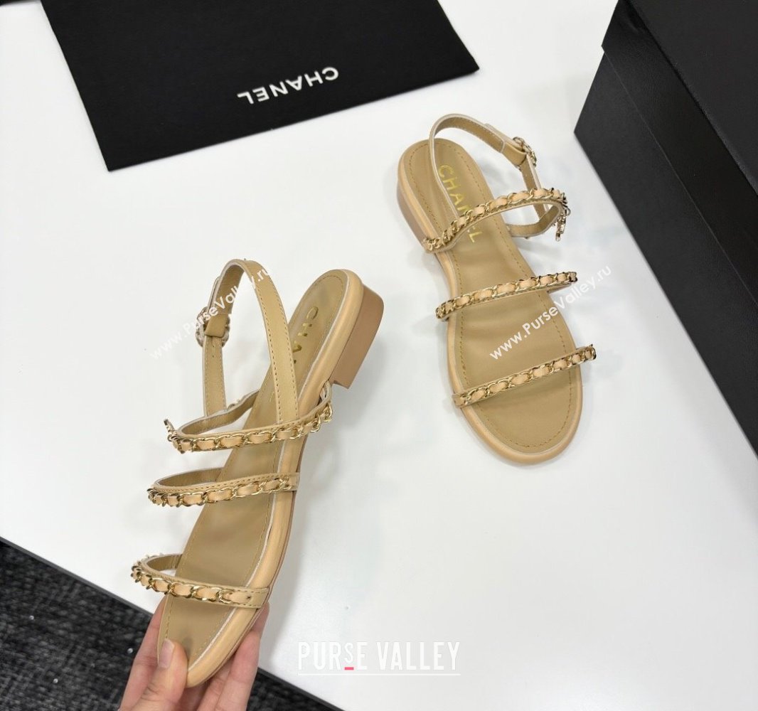 Chanel Lambskin Flat Sandals with Chain Strap Beige 2025 G45667 (MD-250416153)