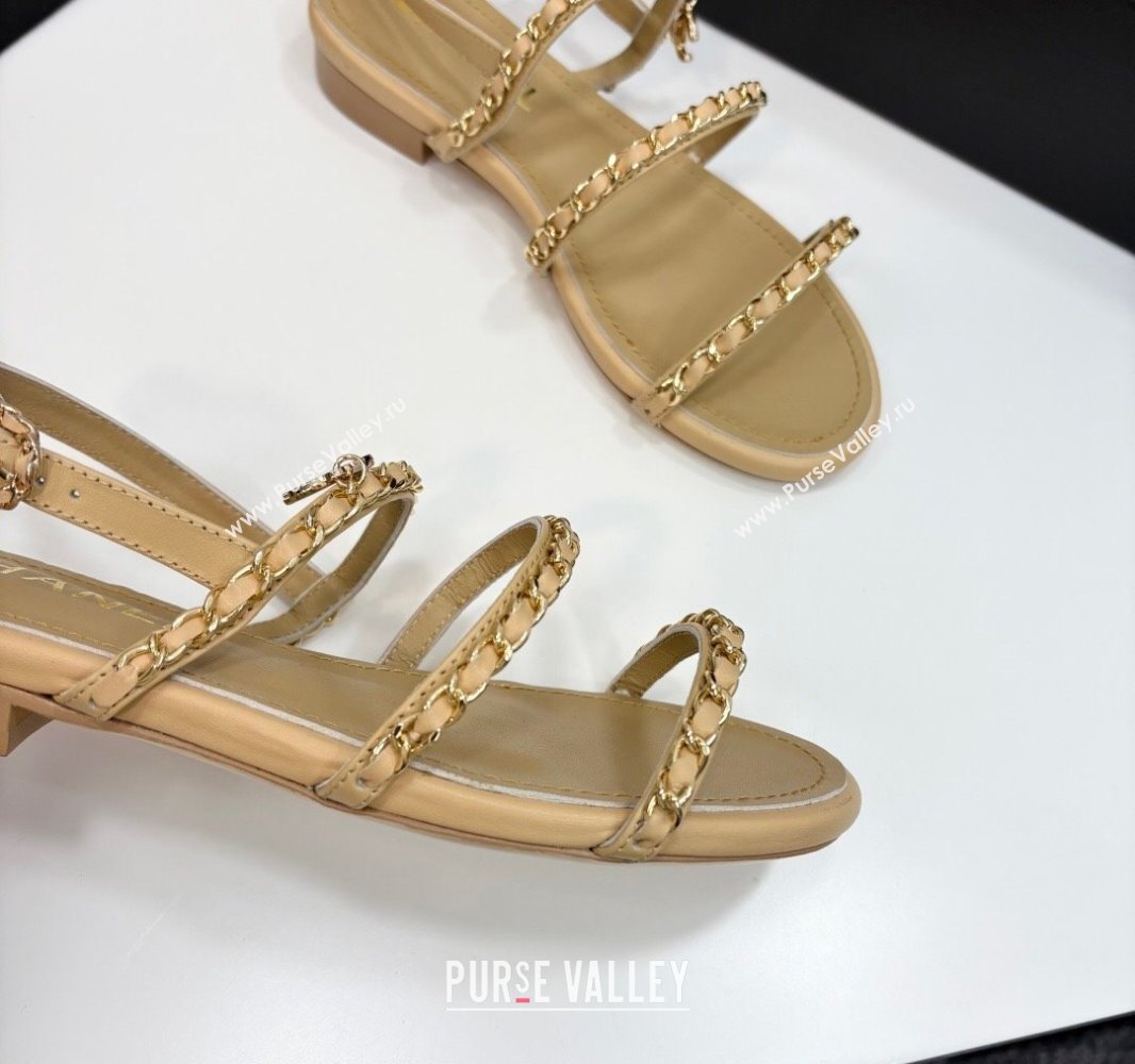 Chanel Lambskin Flat Sandals with Chain Strap Beige 2025 G45667 (MD-250416153)