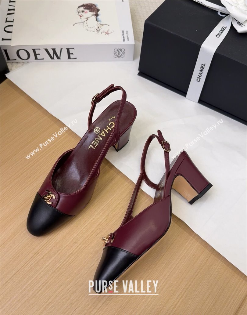 Chanel Lambskin Slingback Pumps 6.5cm with CC Stud Tag Dark Burgundy 2025 G46441 (MD-250415008)