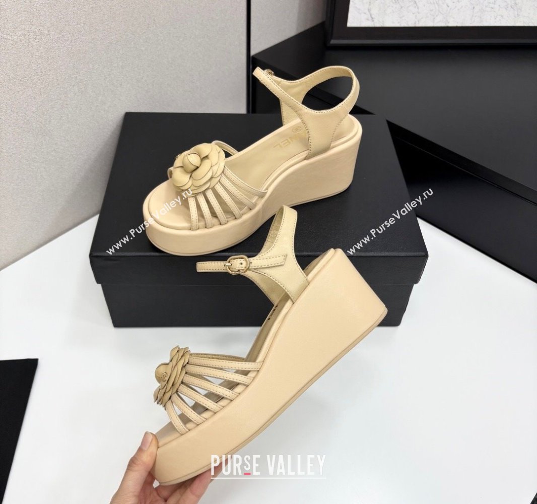 Chanel Lambskin Platform Sandals Beige 2025 CH041701 (MD-250417001)