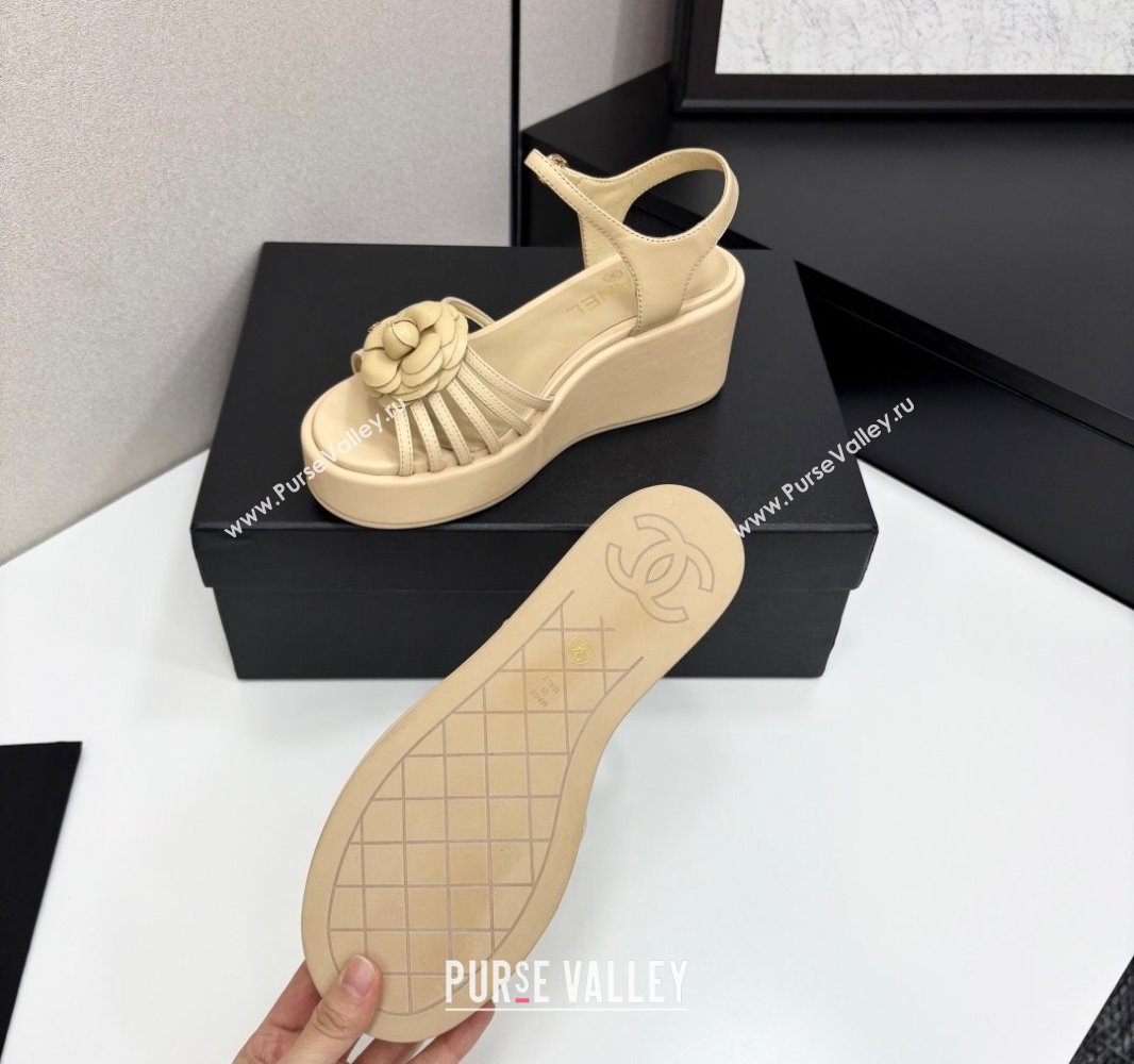Chanel Lambskin Platform Sandals Beige 2025 CH041701 (MD-250417001)