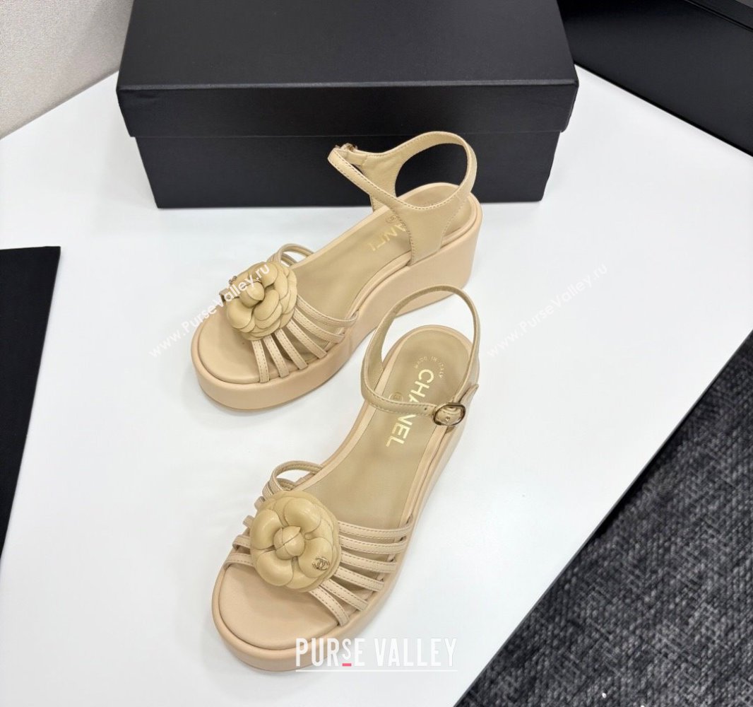 Chanel Lambskin Platform Sandals Beige 2025 CH041701 (MD-250417001)
