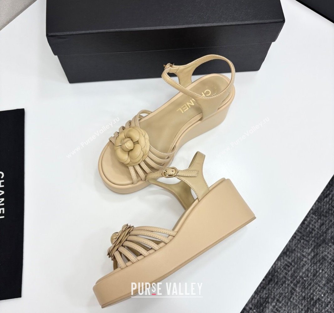 Chanel Lambskin Platform Sandals Beige 2025 CH041701 (MD-250417001)