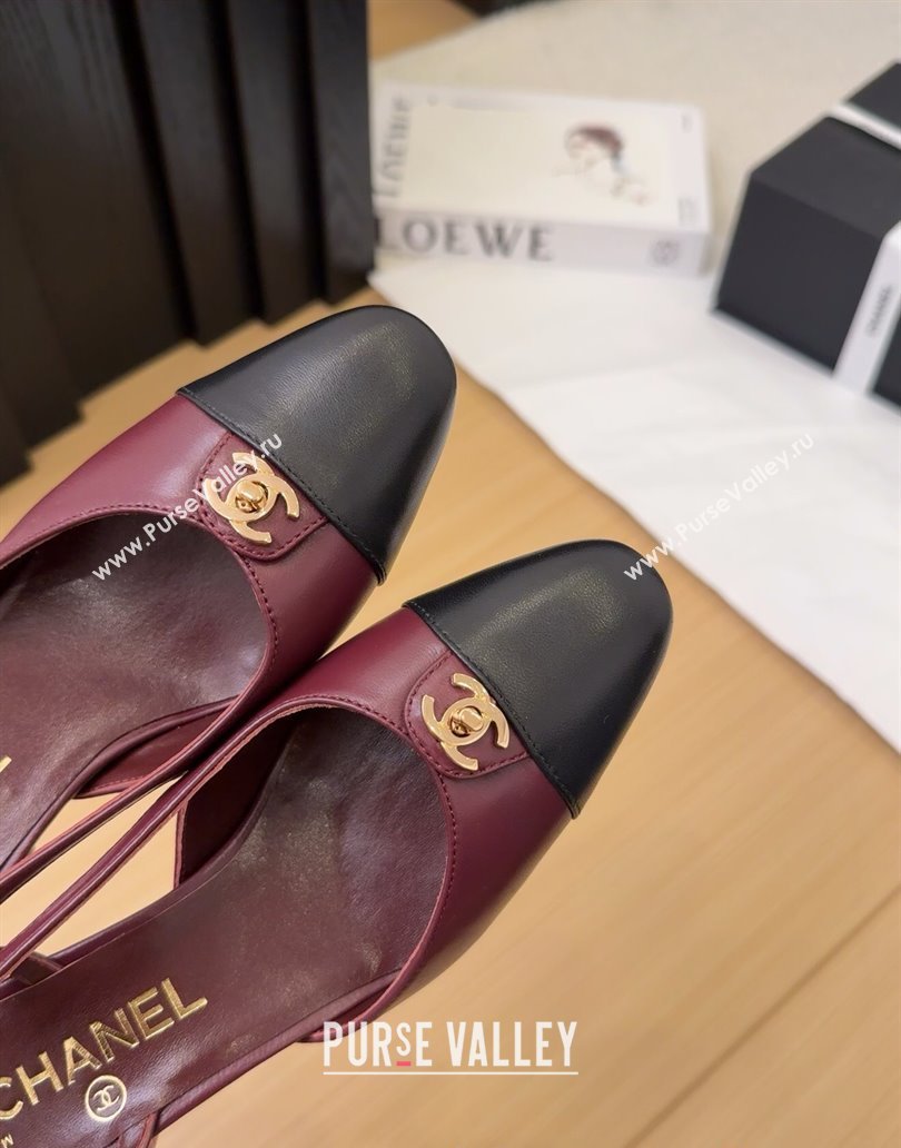 Chanel Lambskin Slingback Pumps 6.5cm with CC Stud Tag Dark Burgundy 2025 G46441 (MD-250415008)