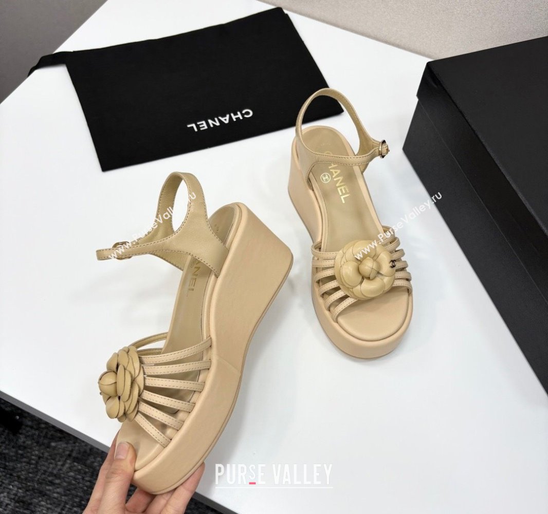Chanel Lambskin Platform Sandals Beige 2025 CH041701 (MD-250417001)