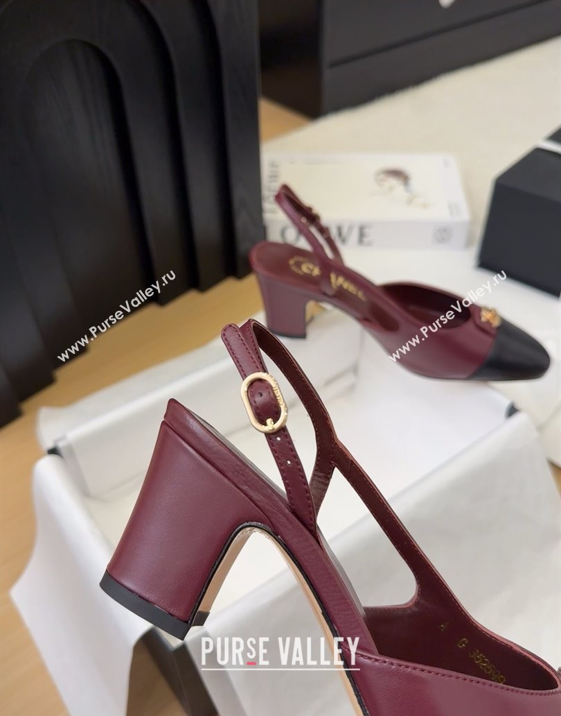 Chanel Lambskin Slingback Pumps 6.5cm with CC Stud Tag Dark Burgundy 2025 G46441 (MD-250415008)
