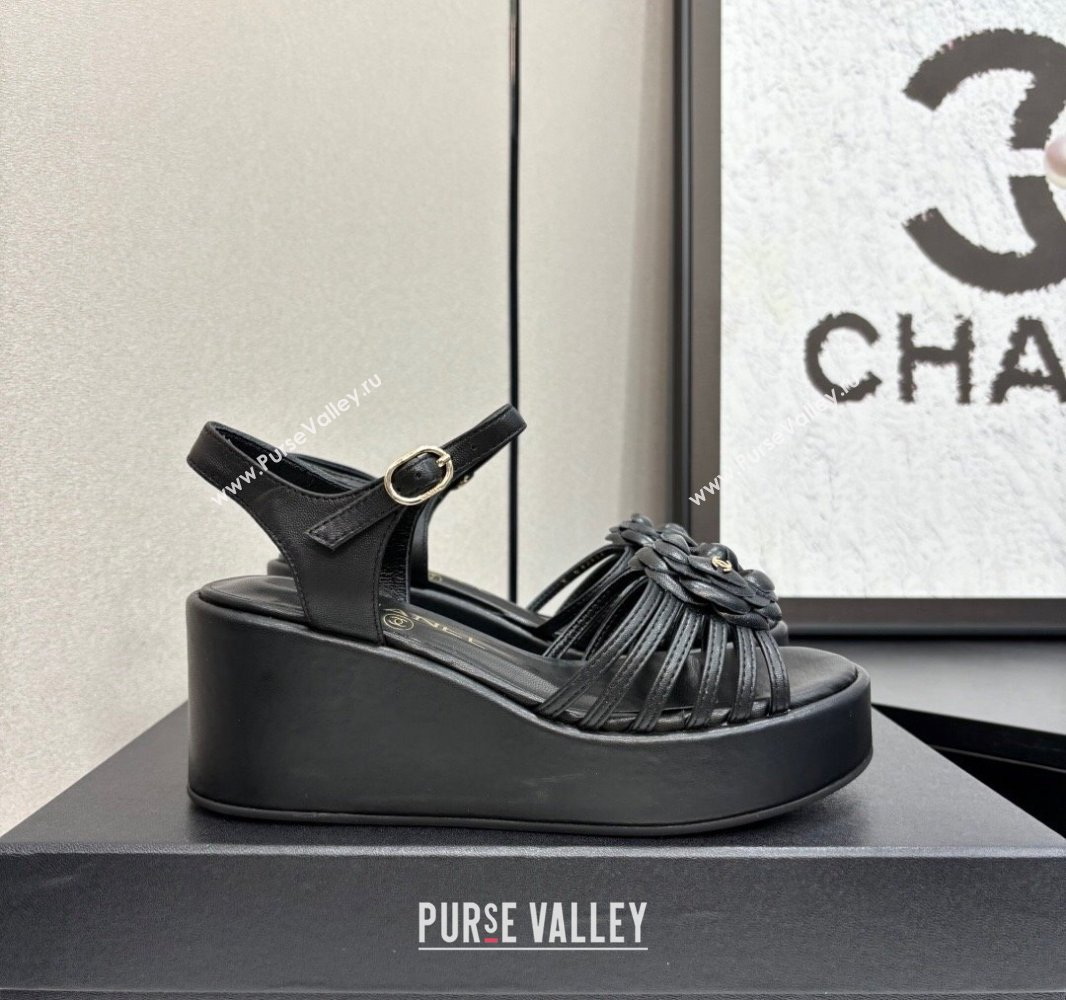 Chanel Lambskin Platform Sandals Black 2025 CH041701 (MD-250417003)