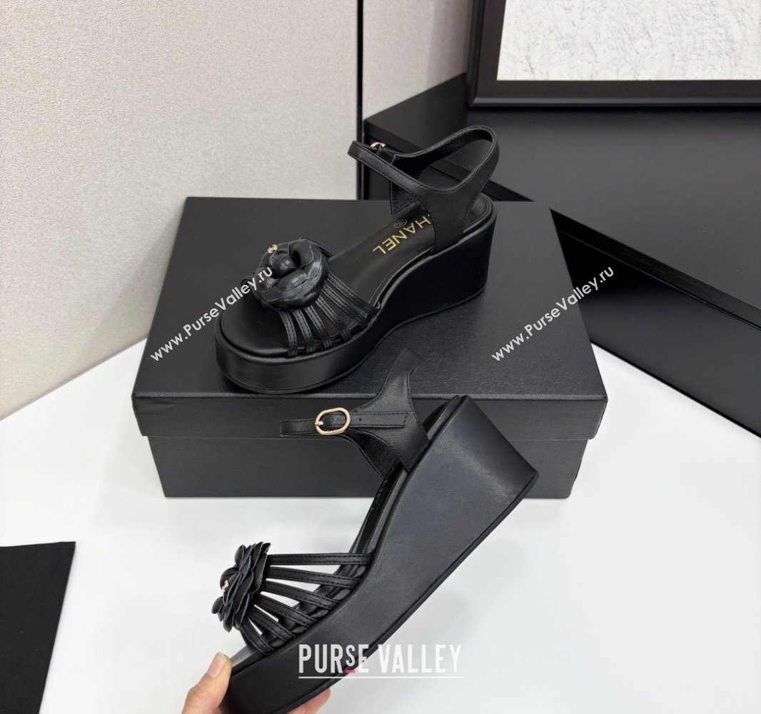 Chanel Lambskin Platform Sandals Black 2025 CH041701 (MD-250417003)